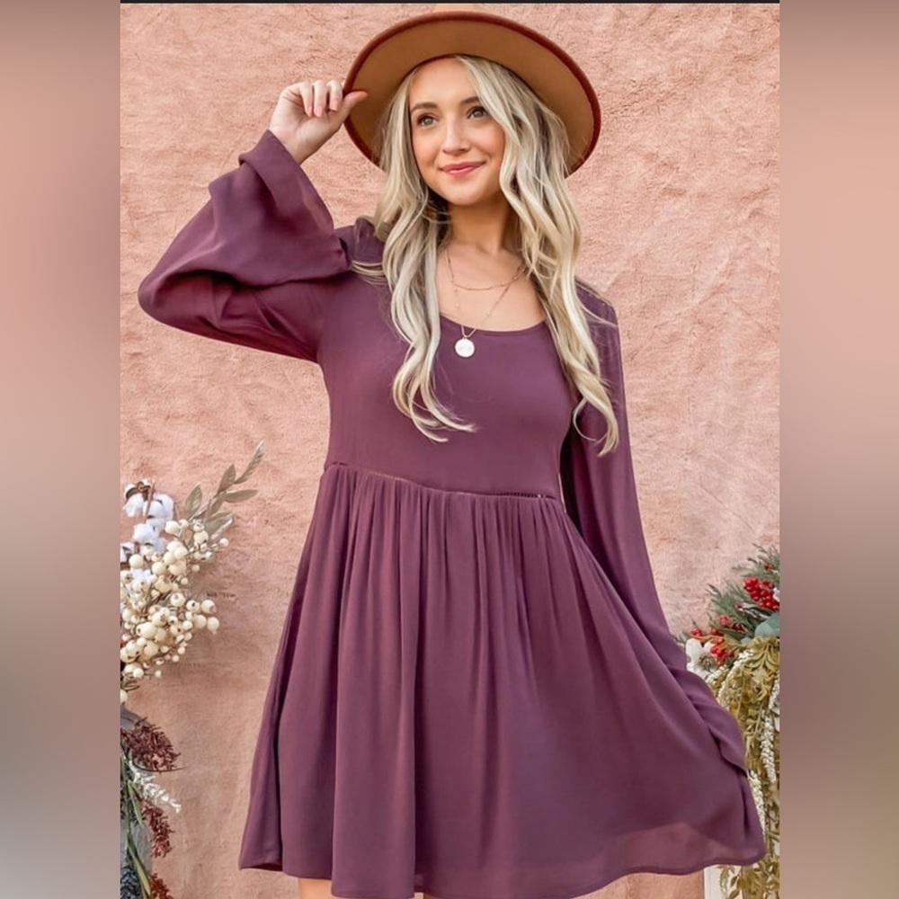 ANDTHEWHY Purple Plump Buttoned Lace Back Long Sleeve Dress Size Small